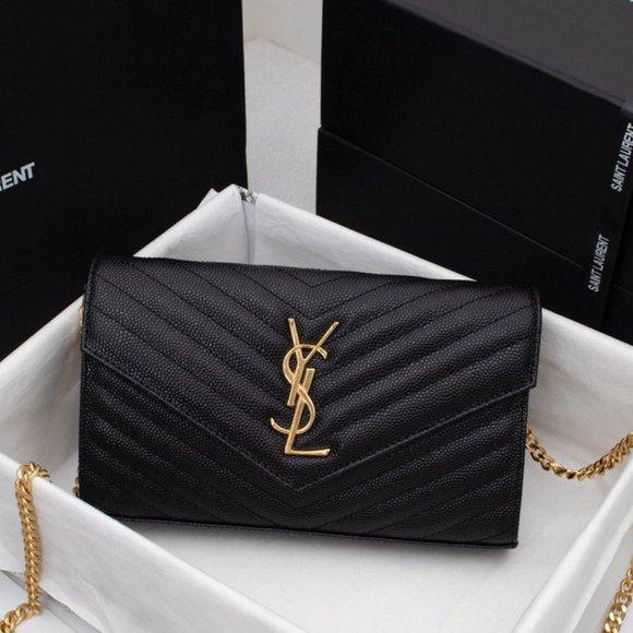 YSL MONOGRAM CHAIN WALLET - Black/Gold